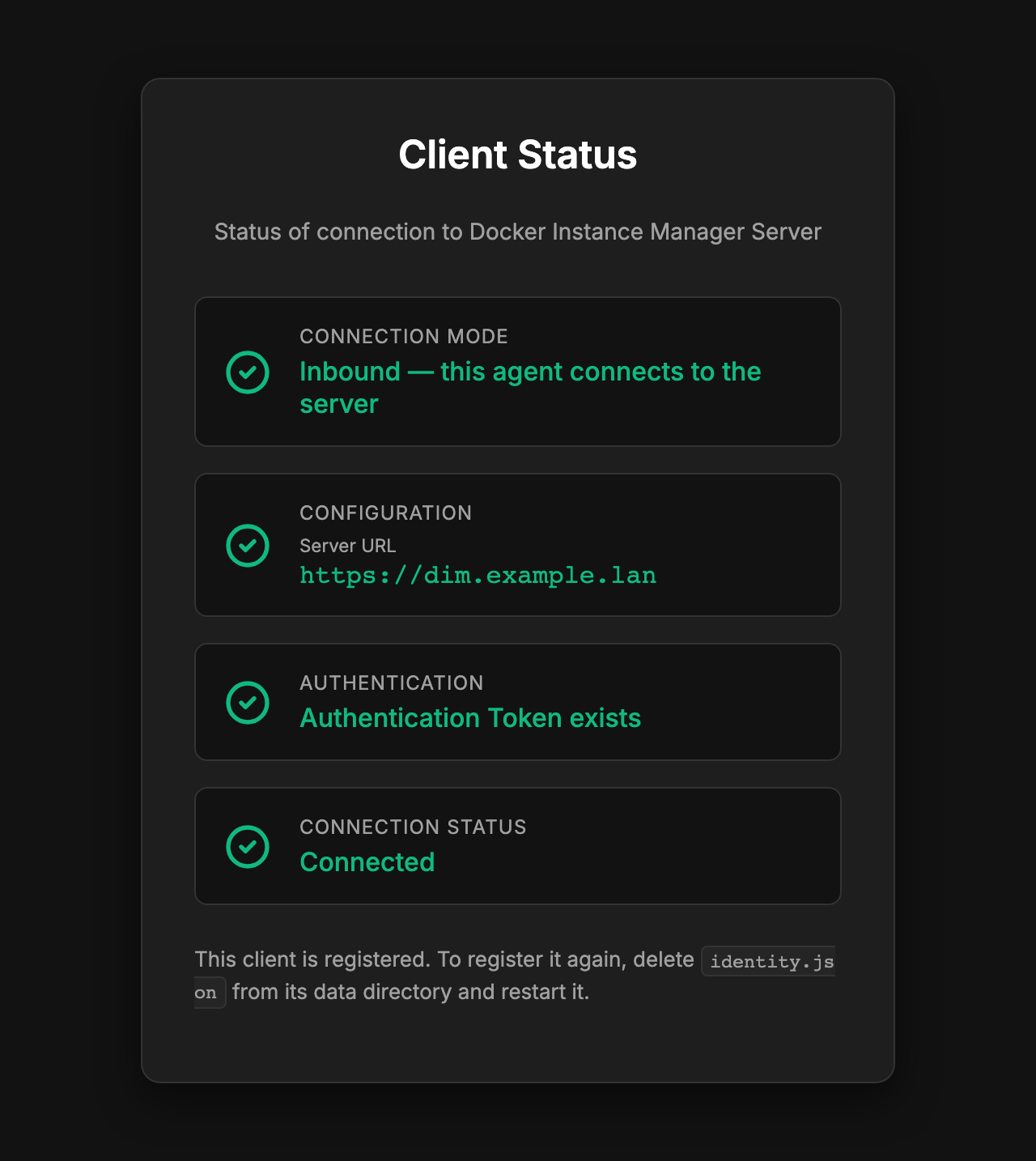 The agent's status page