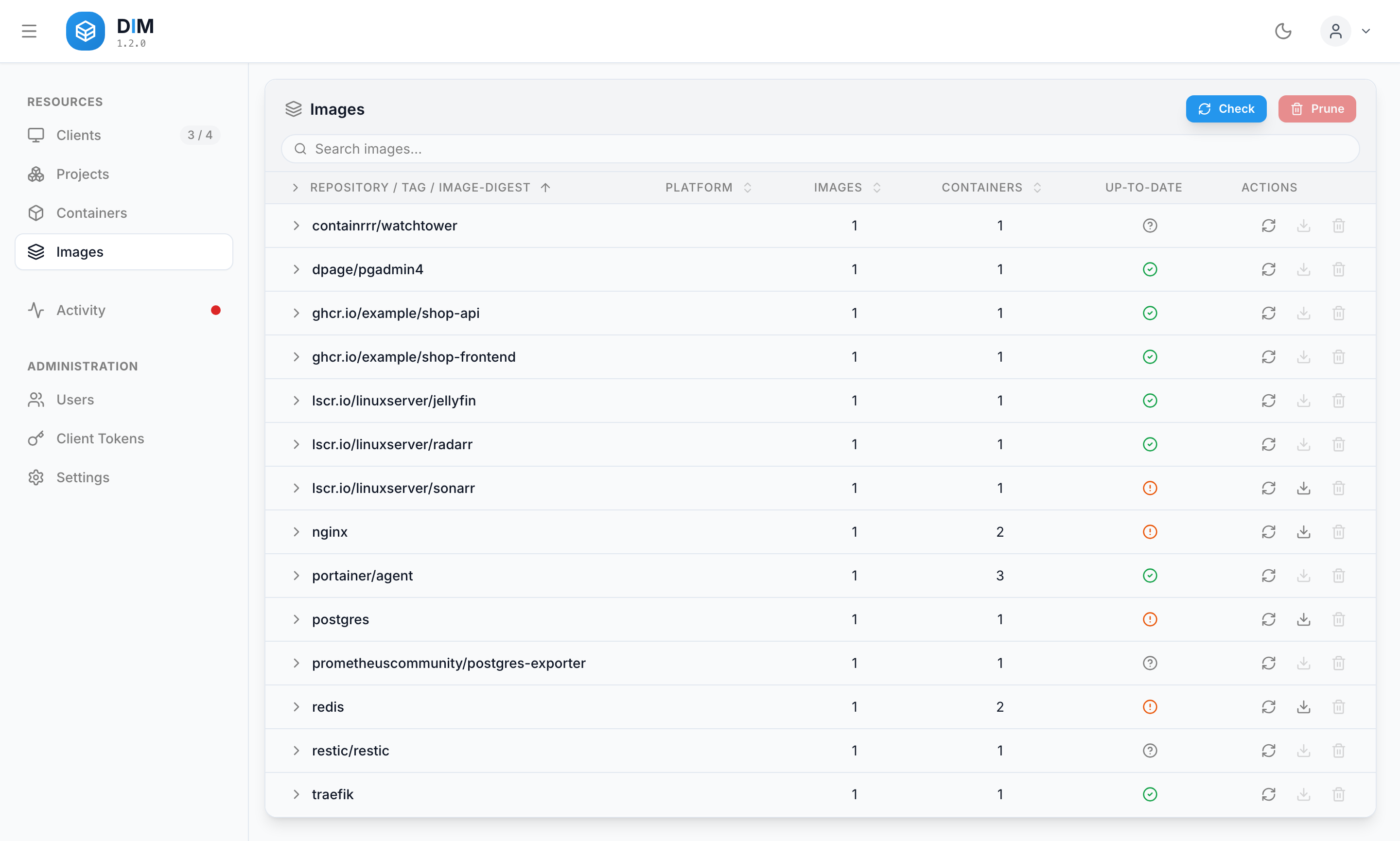Images across all hosts, grouped by repository